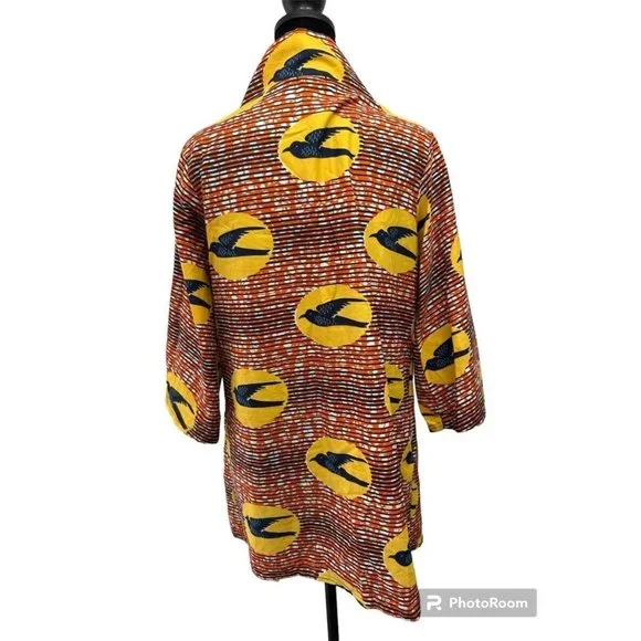 Grass Fields Kimono African Print Sz 8 Orange Black Crow - Picture 3 of 5